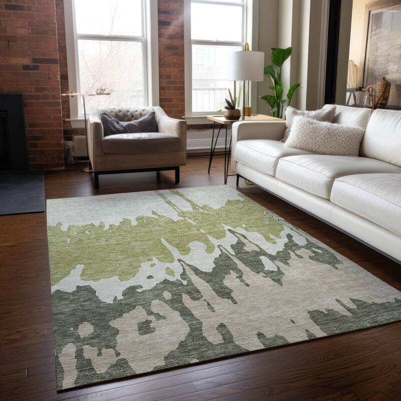 Machine Washable Indoor/ Outdoor Modern Abstract Chantille Rug