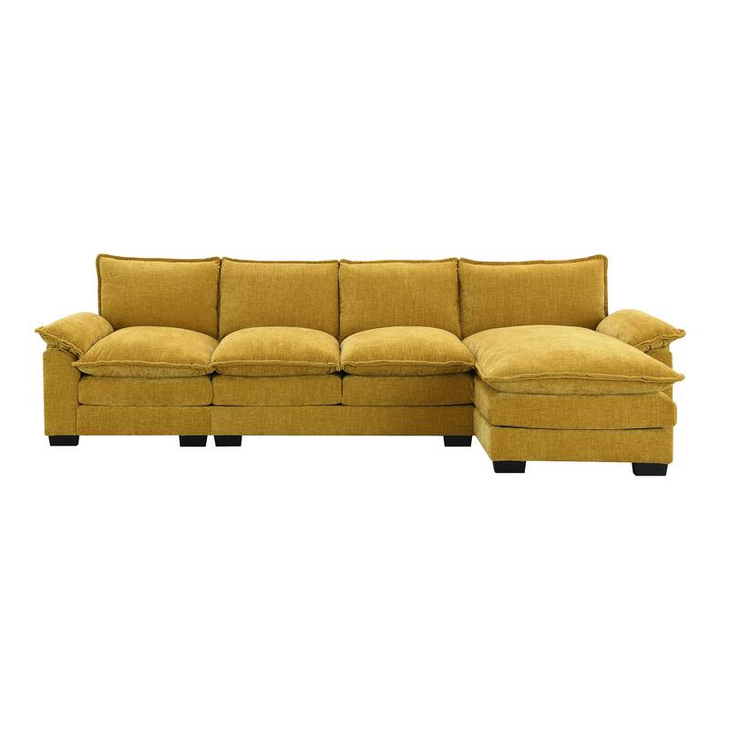 [VIDEO provided][New]118*55" Modern L-shaped Chenille Cloud Sofa with Double Seat Cushions,5-seat Upholstered Indoor Furniture,S