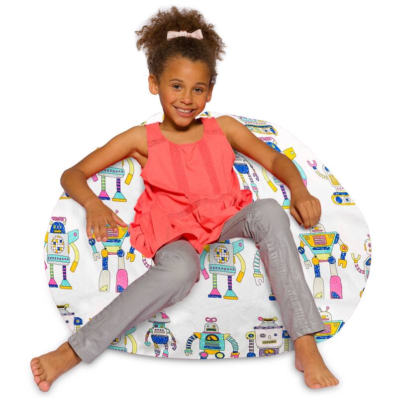 Kids Bean Bag Chair, Big Comfy Chair - Machine Washable Cover - 38 Inches Large - Canvas Robots on White