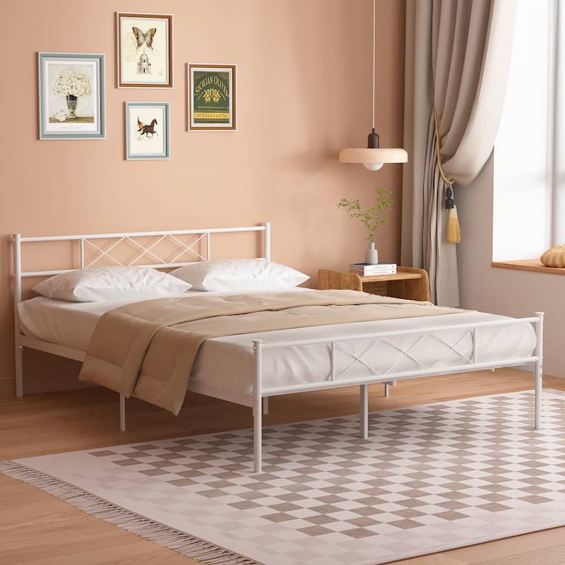Javlergo Modern Metal Platform Bed Frame with Headboard, No Box Spring Needed, Easy Assembly