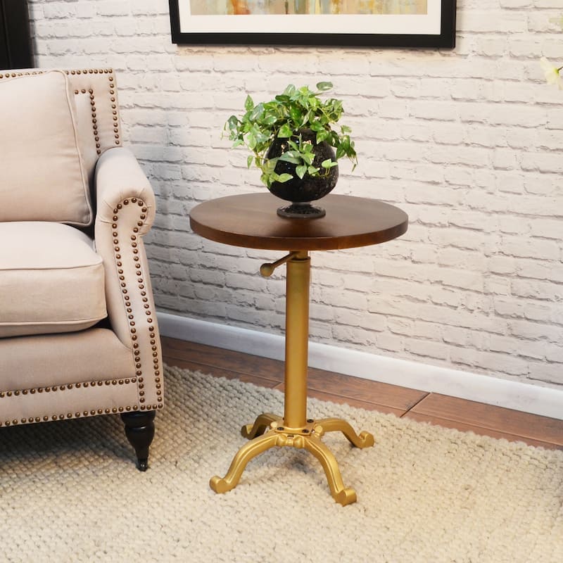 Carolina Living Colton Adjustable Vintage Table - Elm Top - Gold Base