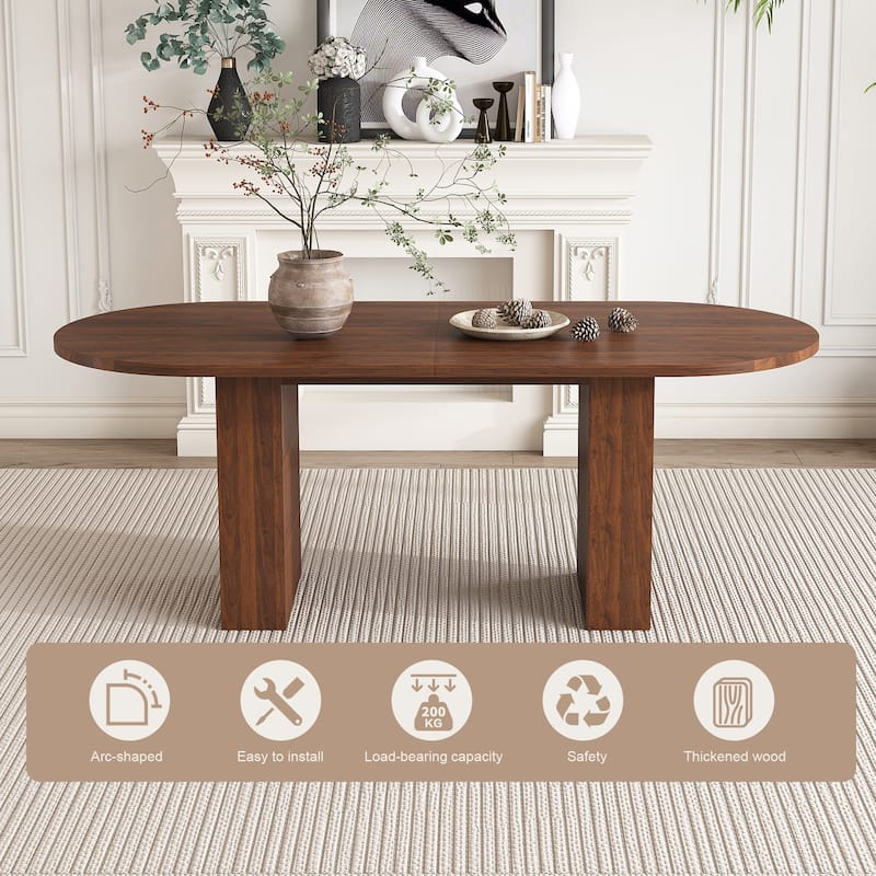 62.9" Oval Dining Table for 6: Farmhouse Kitchen Table with Wood Strip Base, Large Pedestal Dining Room Table