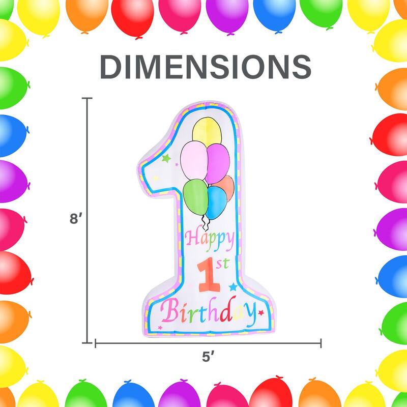 Fraser Hill Farm 8-Ft. Tall First Birthday Outdoor Blow-Up Inflatable with Lights & Storage Bag