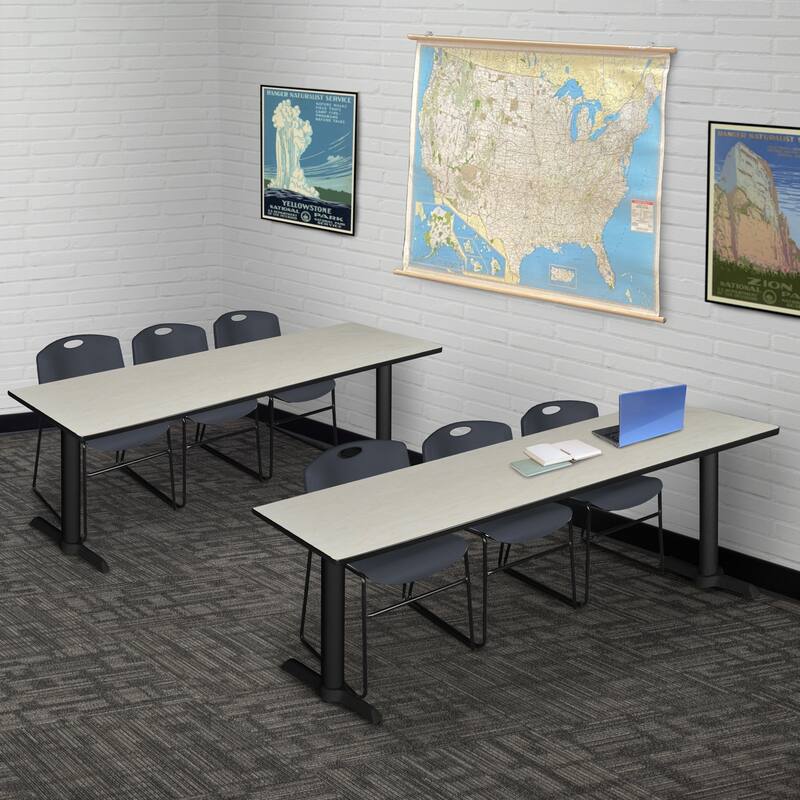 84" x 24" Training Table- Maple & 3 Stack Chairs- Black