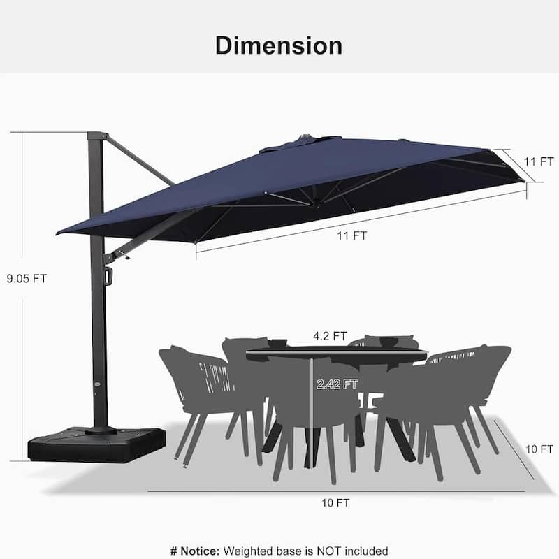PURPLE LEAF Sturdy Heavy-duty Patio Cantilever Offset Umbrella with 360-degree Rotation