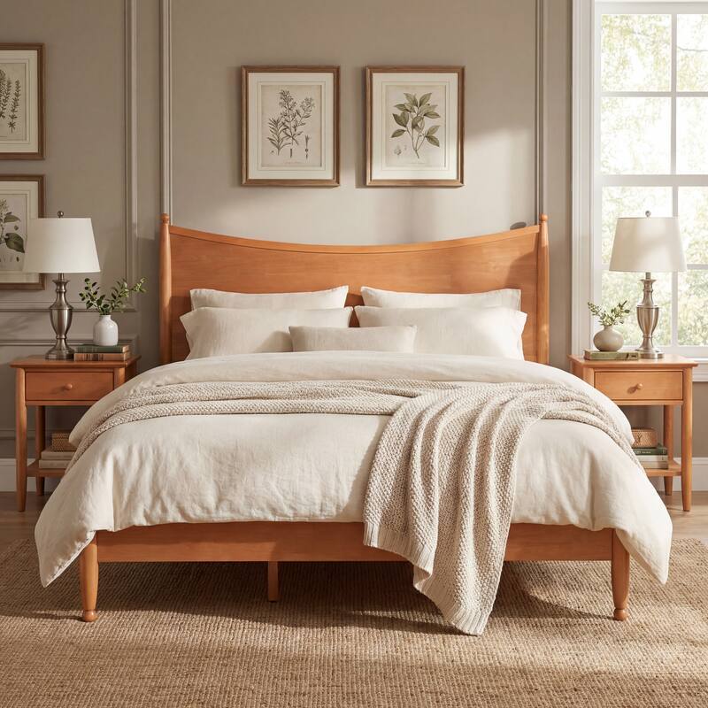 Christopher Knight Home - Classic Transitional Wooden Platform Bed with Curved Headboard - Honey - King