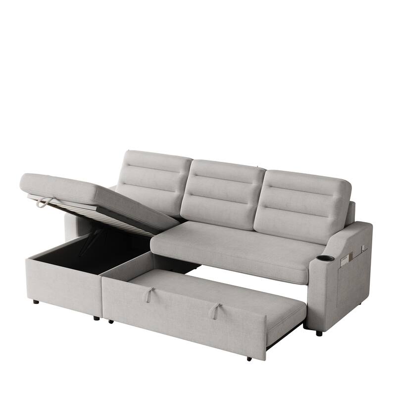 83.5-Inch Convertible Sofa Bed - Stylish Polyester Recliner with Storage for Small Spaces
