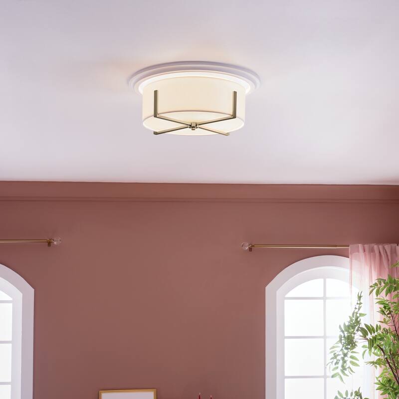 Kichler Lighting Malen 20 in. 4-Light Champagne Bronze Flush Mount Light with White Fabric Shade