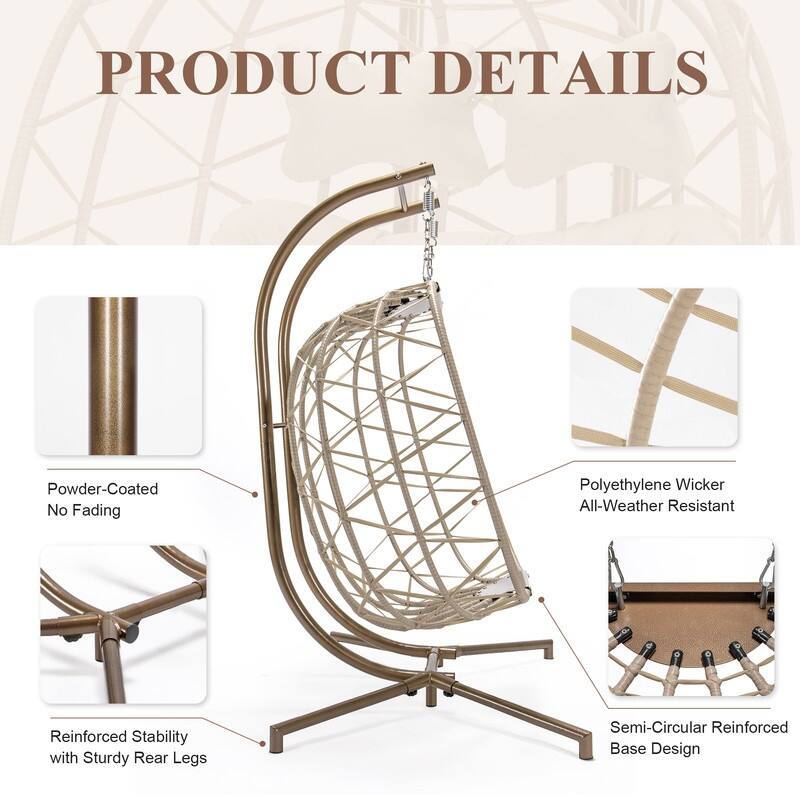 Oversized Outdoor Double Egg Hanging Chair with Cushions, 700 lbs Capacity Swing Chair for Indoor or Patio