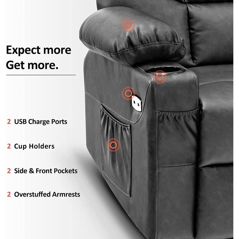 MCombo Electric Power Lift Recliner Chair Sofa for Elderly, 2 Side Pockets and Cup Holders, Faux Leather 7288