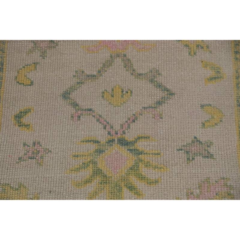 Hand Knotted Oriental 100% Wool Carpet Transitional Geometric Beige & Ivories Oushak Runner Rug - 15' 0'' X 3' 4''