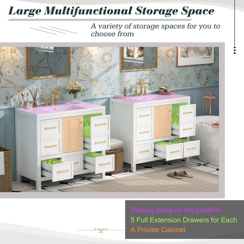 GDFStudio - Bransford Modern Freestanding Double Bathroom Vanity Set with Resin Sinks & Soft Closing Doors, Set of 2 - 72'W