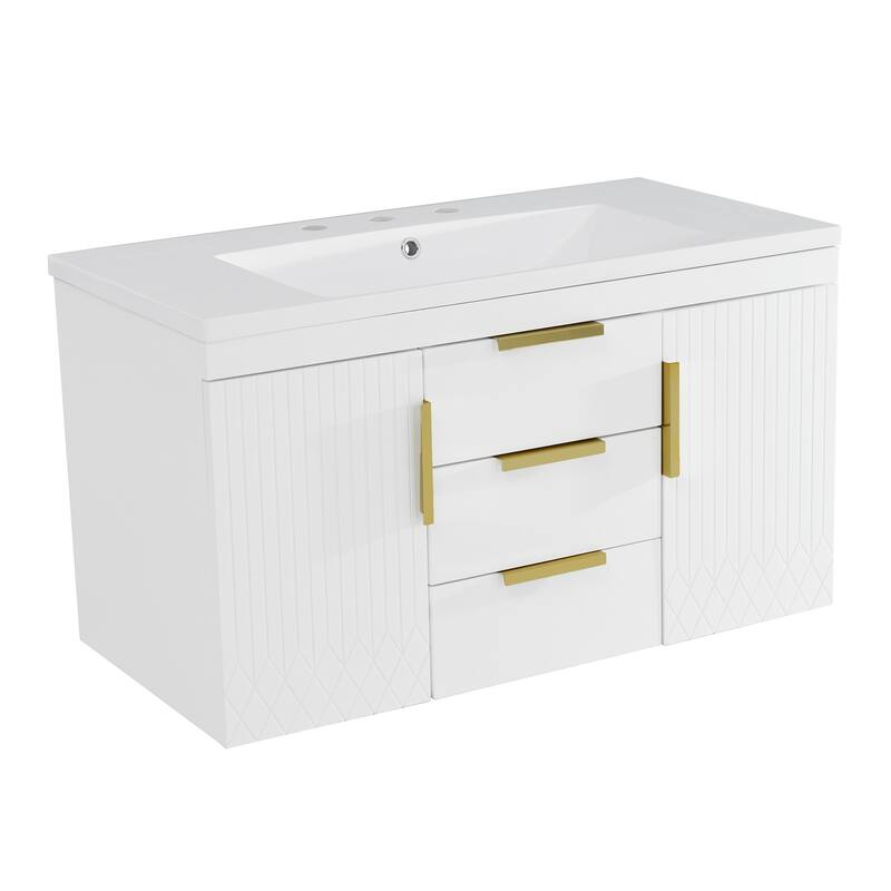 Roomfitters 72" Wall Mounted Bathroom Vanity with Sink, Floating Solid Wood Storage Cabinet with Drawers