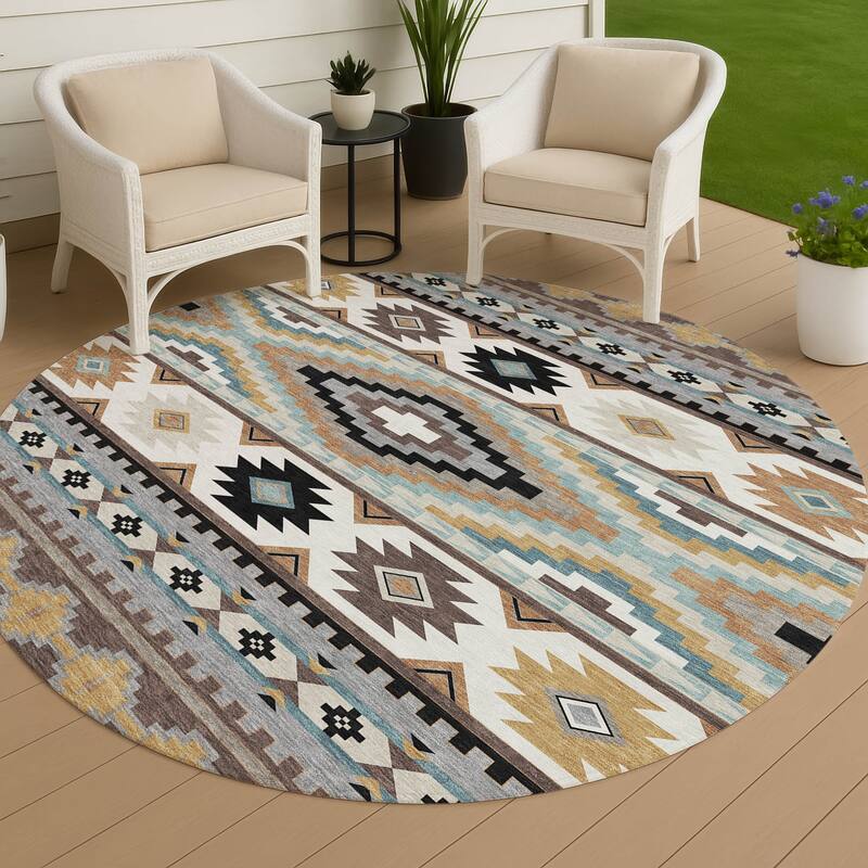 Machine Washable Indoor/ Outdoor Modern Ottawa Chantille Rug - Chocolate - 8' x 8'