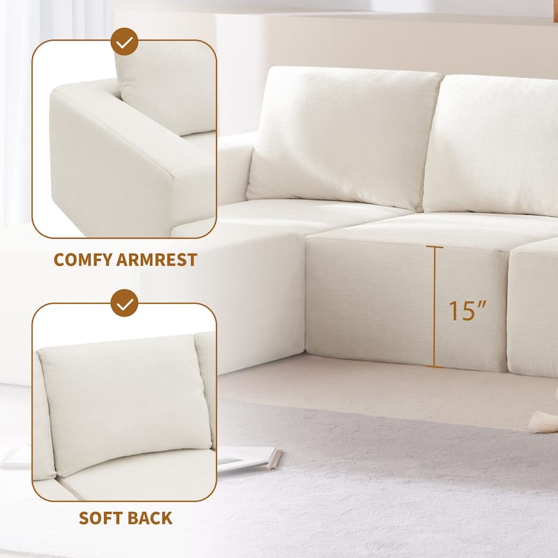 Modular U-Shaped Sectional Sofa with 2 Ottomans, Chenille Cloud Floor Couch, Fully Compressed Upholstered Sofa