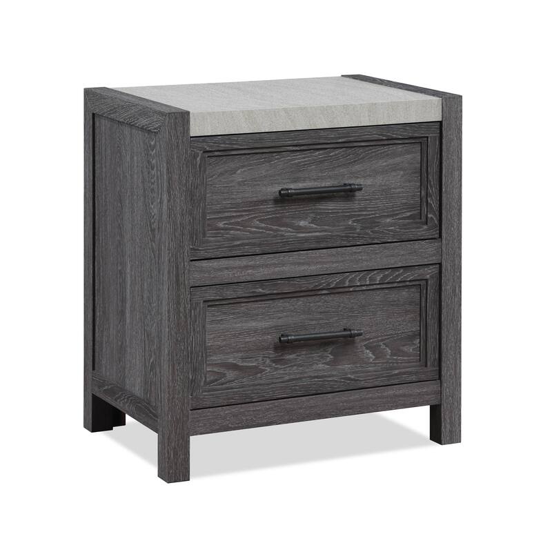 1pc Rustic 2-Drawer Two-Tone Nightstand Gray Finish Bedside Cabinet Wooden Furniture