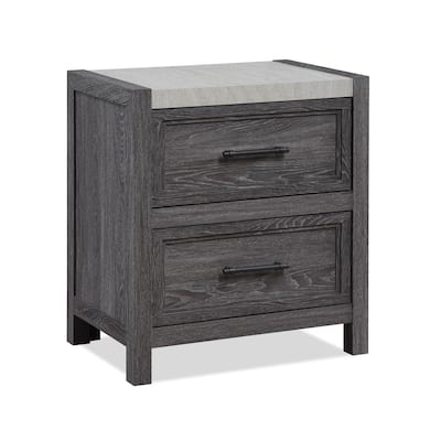 1pc Rustic 2-Drawer Two-Tone Nightstand Gray Finish Bedside Cabinet Wooden Furniture