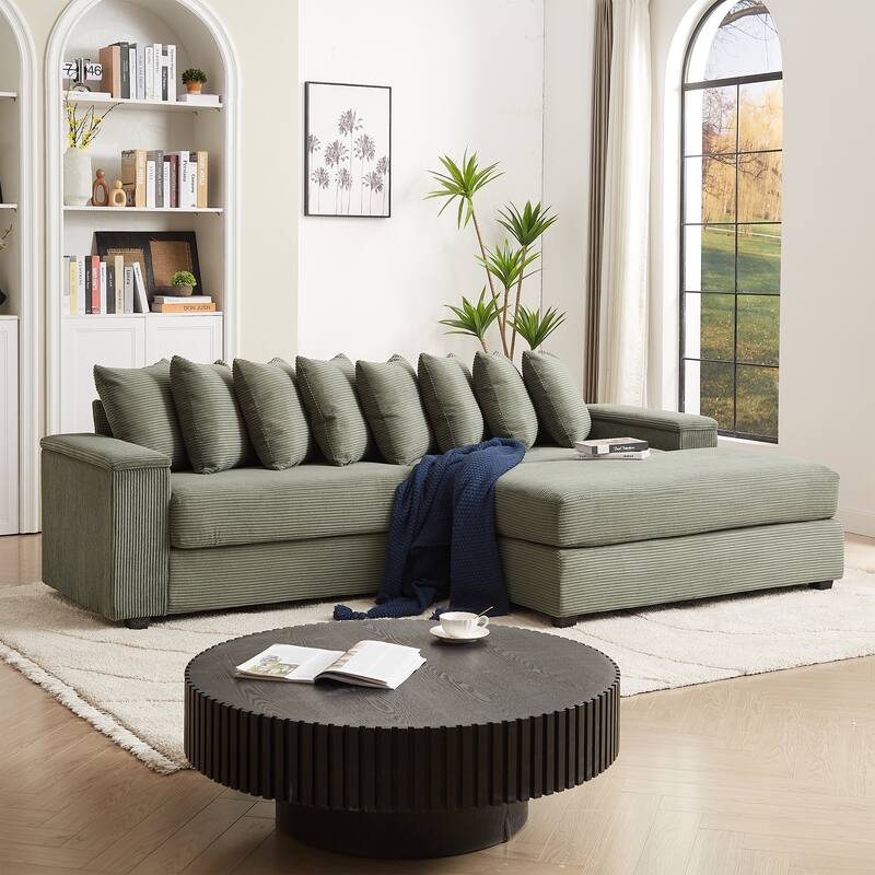 GDFStudio - Peregrine L-Shaped Corduroy Sectional Sofa with Pillows and Armrest Storage
