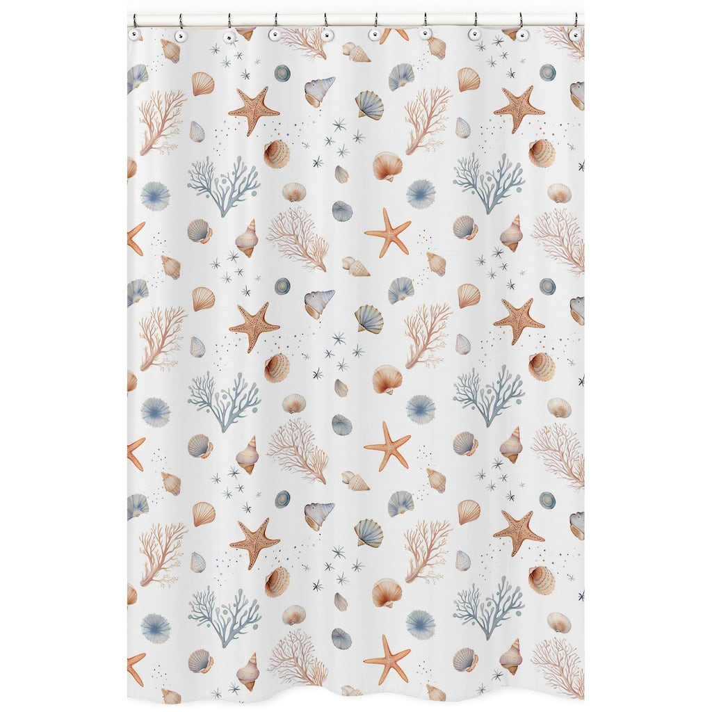 Sweet Jojo Designs Ocean Seashells Boy, Girl, Unisex/Gender Neutral Bathroom Fabric Bath Shower Curtain Nautical Beach Theme Sea