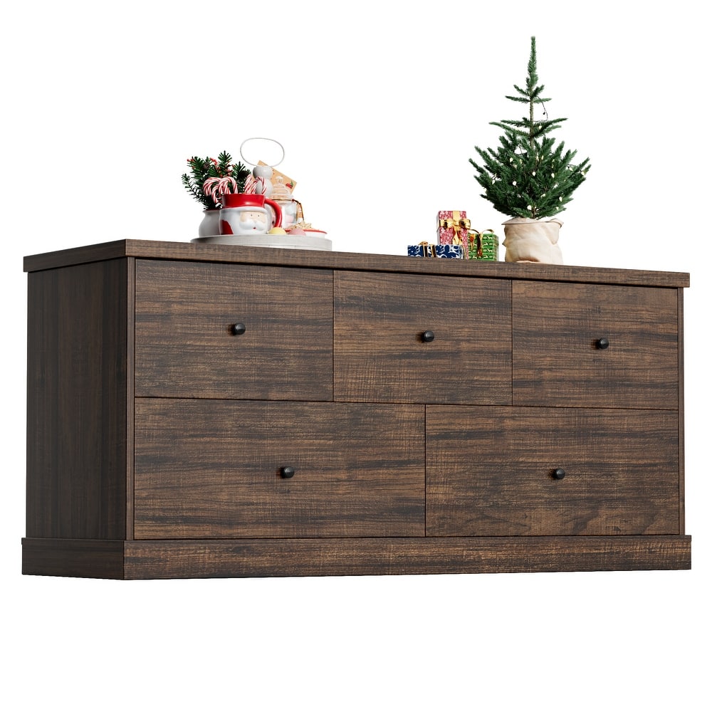 Furniwell 5 Drawers Dresser 45" TV Stand Cabinet Organizer Modern Wood Chest for Bedroom Living Room
