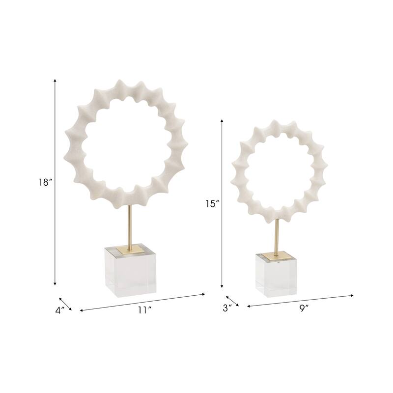 Sagebrook Home PREVISE Statuary in White, Iron and Crystal 15/18" Resin Decorative Objects, Set of 2 - 11" x 4" x 18"