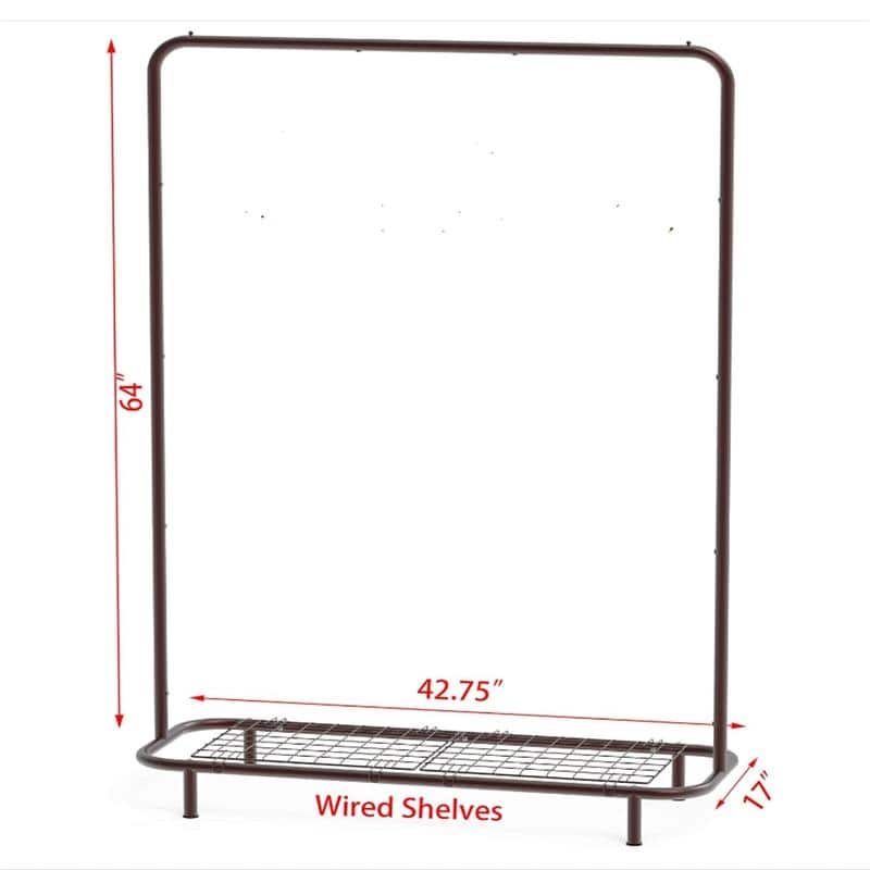 Clothing Rack with Industrial Pipe and Bottom Shelves - 17"D x 42.75"W x 64"H