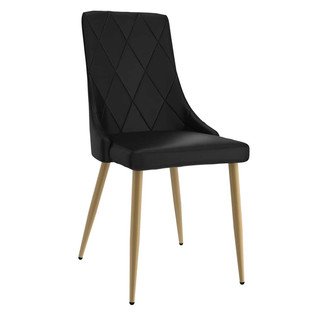 Contemporary Faux Leather and Metal Dining Chair, Set of 4 - Black and Aged Gold