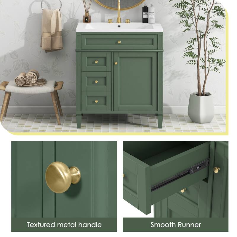 30''/36'' Bathroom Vanity with Top Sink, Modern Bathroom Storage Cabinet with 2 Drawers, a Tip-out Drawer & Adjustable Shelf