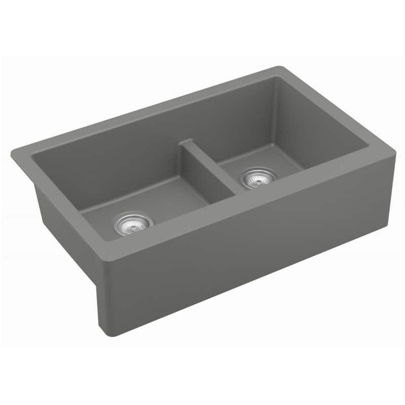 Karran USA QA-760 Quartz QA 34" Farmhouse Double Basin Quartz - Grey
