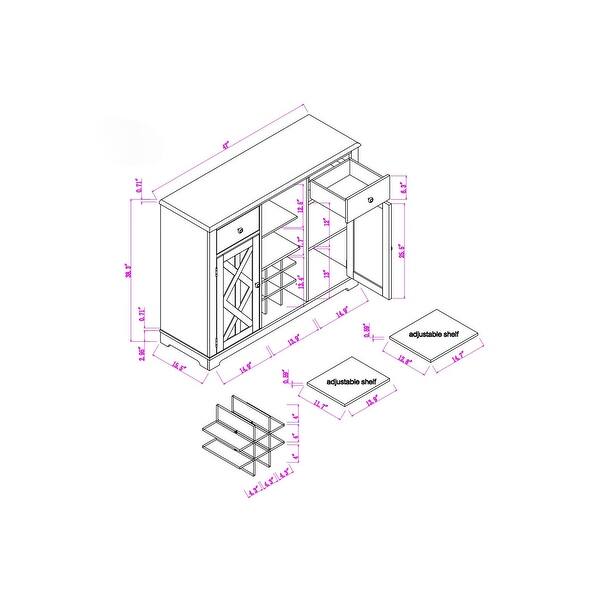 47 in. Modern X-Door Wine Cabinet w/ Built-in Wine Rack - 47" in Width