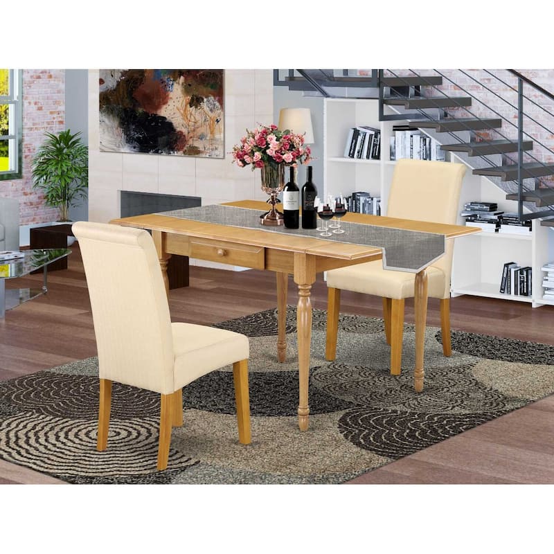 HomeStock 3-Piece Natural Brown Oak Finish Solid Wood Top with Dropleaf Dining Table Set