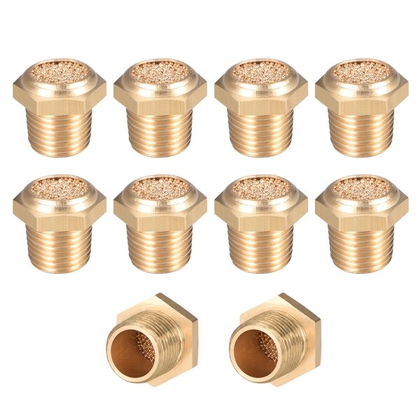 Brass Exhaust Muffler, 1/8" G Male Thread Bronze Muffler w Brass Body Flat 10pcs - 1/8" G 10pcs