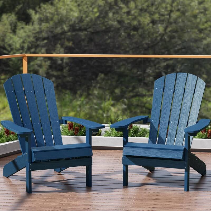 WINSOON All Weather HIPS Outdoor Plastic Adirondack Chairs Set of 2 - Navy