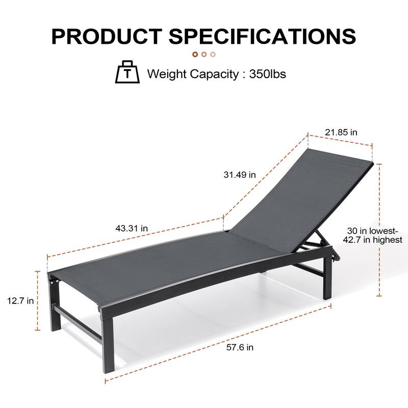 Crestlive Products Outdoor Patio Adjustable Chaise Lounge Chairs