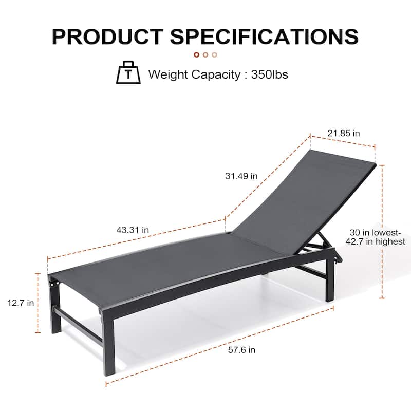 Outdoor Pool Lounger All-weather Adjustable Chaise Lounge Chair