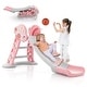 preview thumbnail 2 of 18, Costway 3-in-1 Kids Indoor Slide with Basketball Hoop & Basketball, - See Details Pink