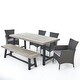 preview thumbnail 10 of 21, Linden Outdoor 6 Piece Rustic Iron and Acacia Wood Dining Set by Christopher Knight Home