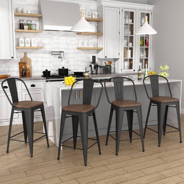 Andeworld farmhouse bar stools ,counter height bar stools set of 4 - Set of 4 - Black - Short