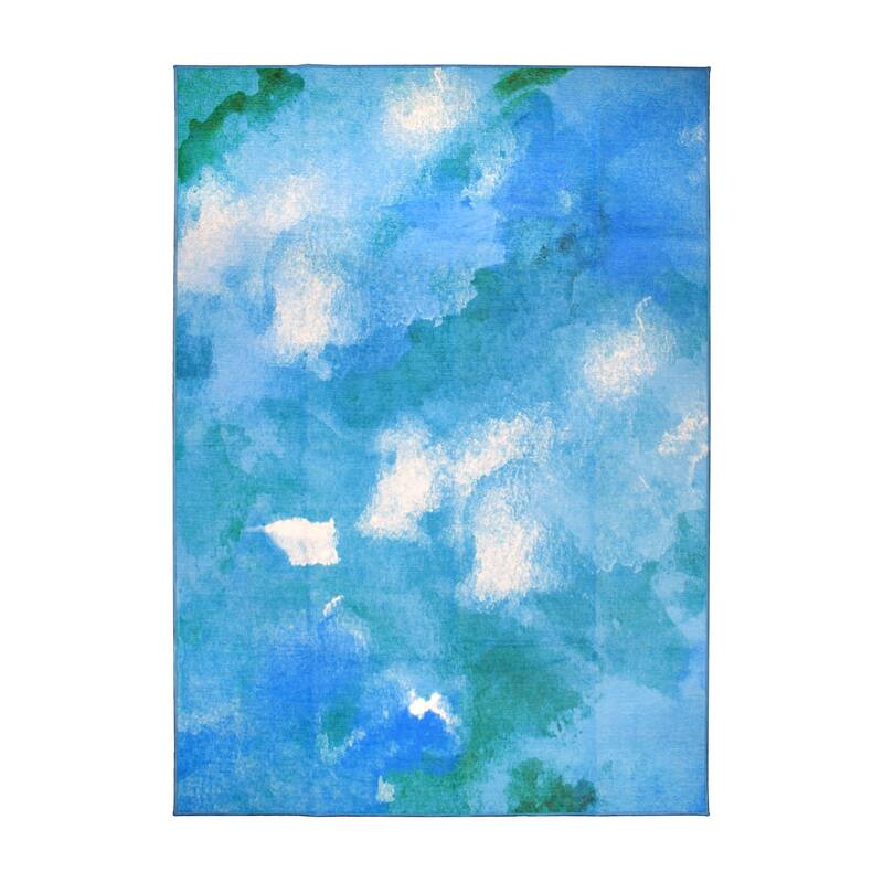 My Magic Carpet Machine Washable Rug Watercolor Aqua Blue