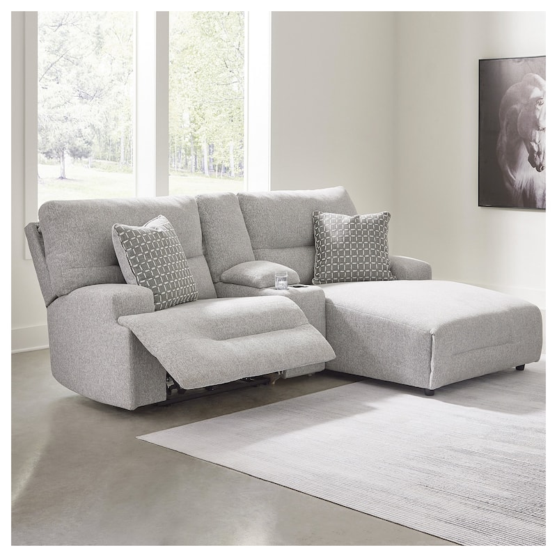 Signature Design by Ashley Acklen Place Light Gray 3-Piece Power Reclining Sectional Sofa with Chaise - 94" W x 70" D x 40" H - Right Facing