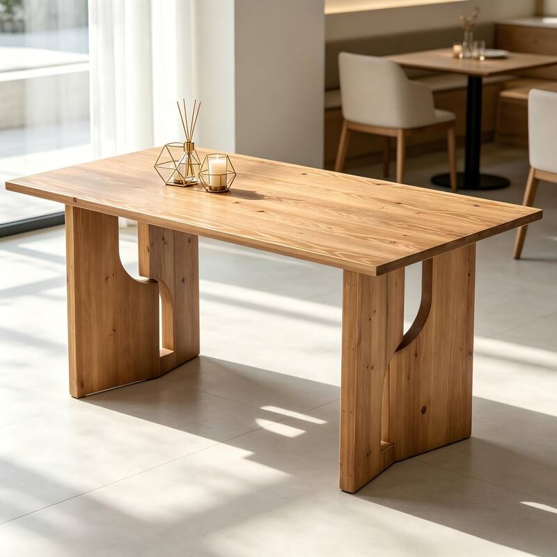 63" Solid Wood Dining Table, Modern Farmhouse Rectangular Kitchen Table ...