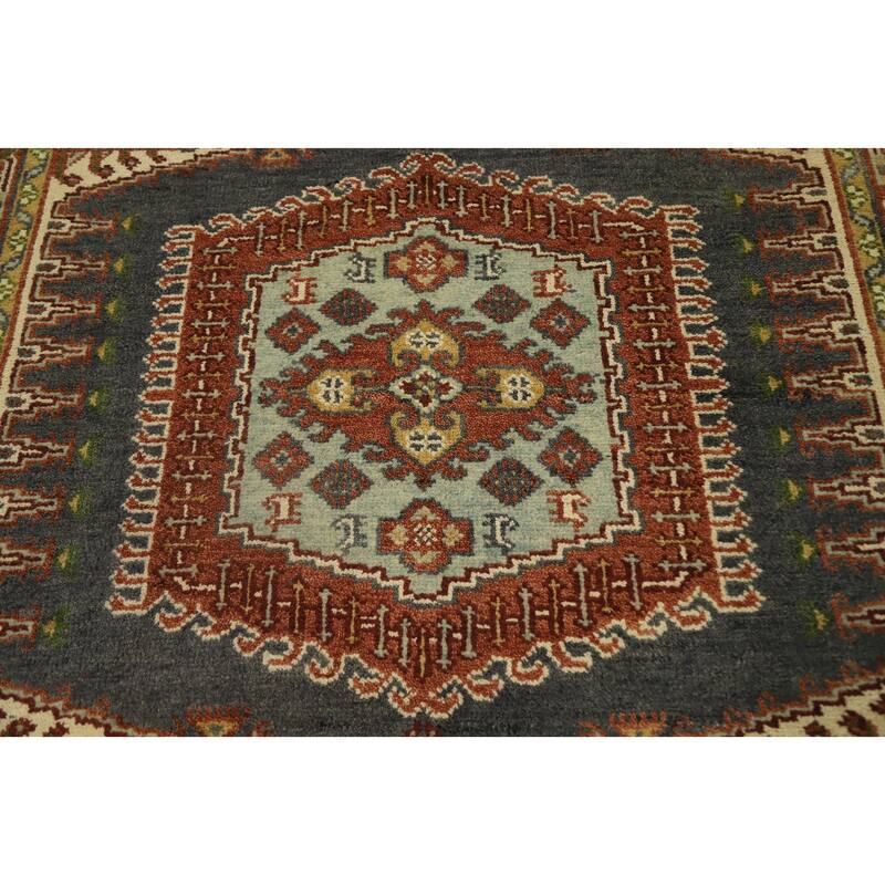 Hand Knotted Oriental 100% Wool Carpet Traditional Geometric Greys & Charcoal Viss Area Rug - 8' 11'' X 5' 11''