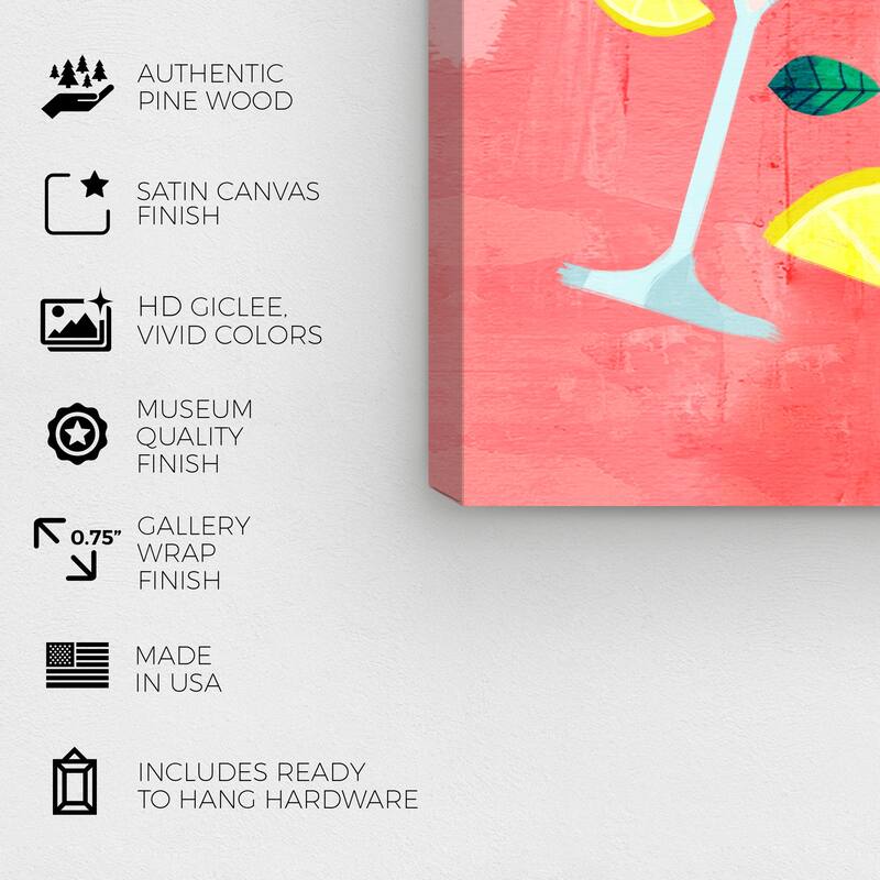Wynwood Studio Canvas Drinks and Spirits Lemon Cocktail Orange and Coral Scandinavian Wall Art Canvas Print