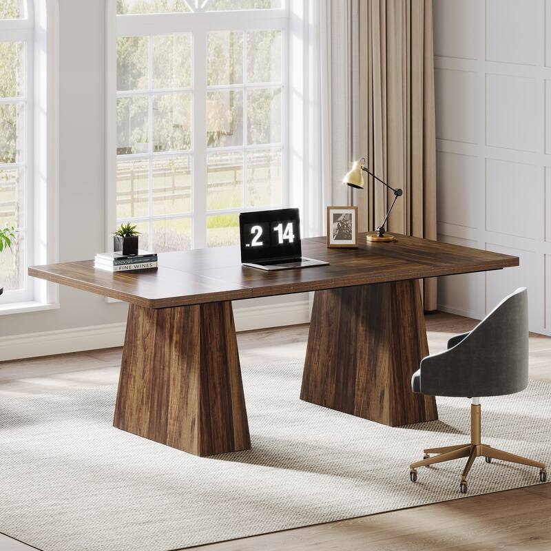 63 Inches Modern Executive Office Desk Large Computer Conference Table -  Rustic Brown