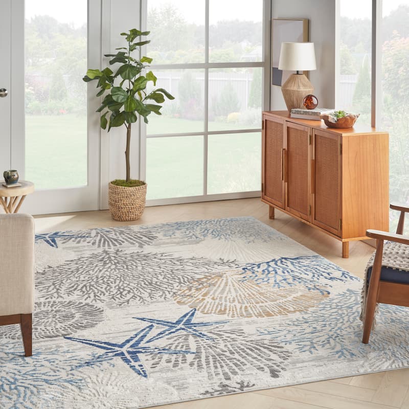 Nourison Pompeii Coastal Beach Shells and Coral Area Rug. Bed Bath