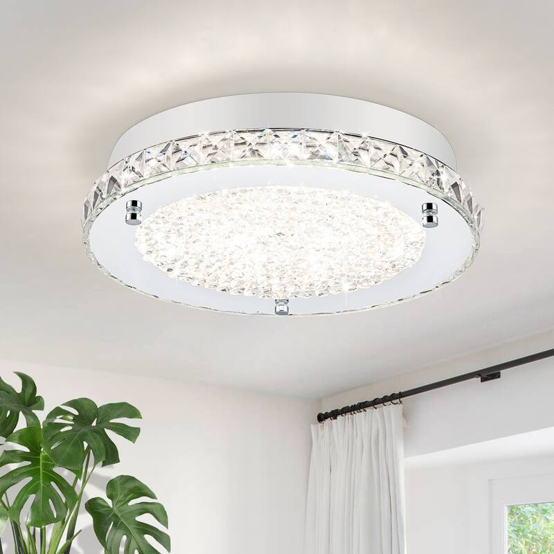 LED Crystal Flush Mount Ceiling Light Dimmable Crystal Light Fixture Flush Mount Lighting Crystal Ceiling Light - 11in