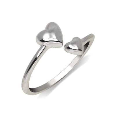 Curata Solid 10K Yellow or White Gold Small Heart Bypass Adjustable Toe Ring (10mmx15mm)