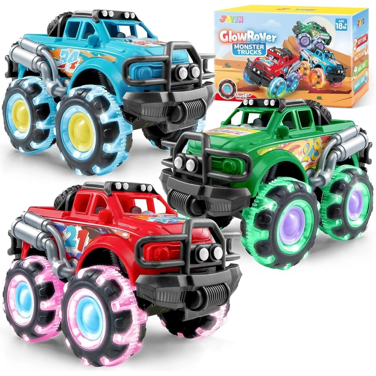 3Pack Monster Truck Toy with Flashing LED Wheels - Multicolor