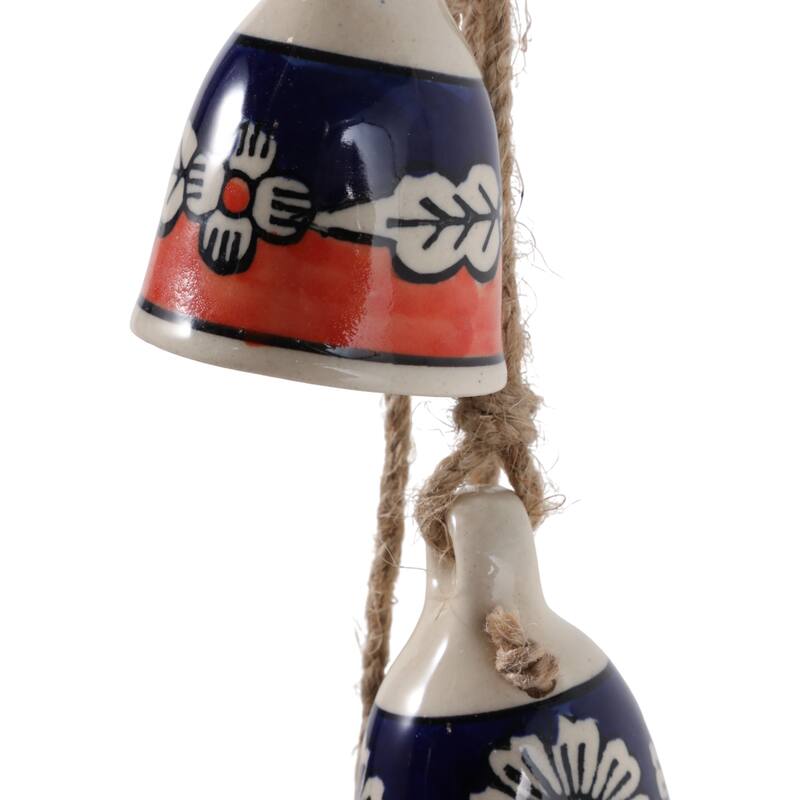 Ceramic Jute Bells and Windchimes Hanging - 37" Blue/Green - 3" x 3" x 37"