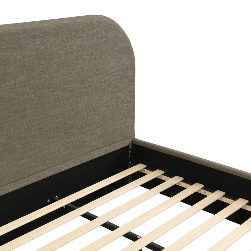 Christopher Knight Home - Thalassa Linen Bed Frame with Curved Headboard and Solid Wood Legs